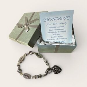 Peace Hope Serenity Inspirational Beaded Charm Bracelet Heart Toggle Clasp Boxed